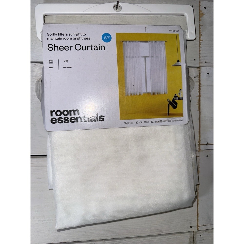 Room Essentials Sheer White Curtain Panel 60"×63" Rod Rocket 1 Panel, New!